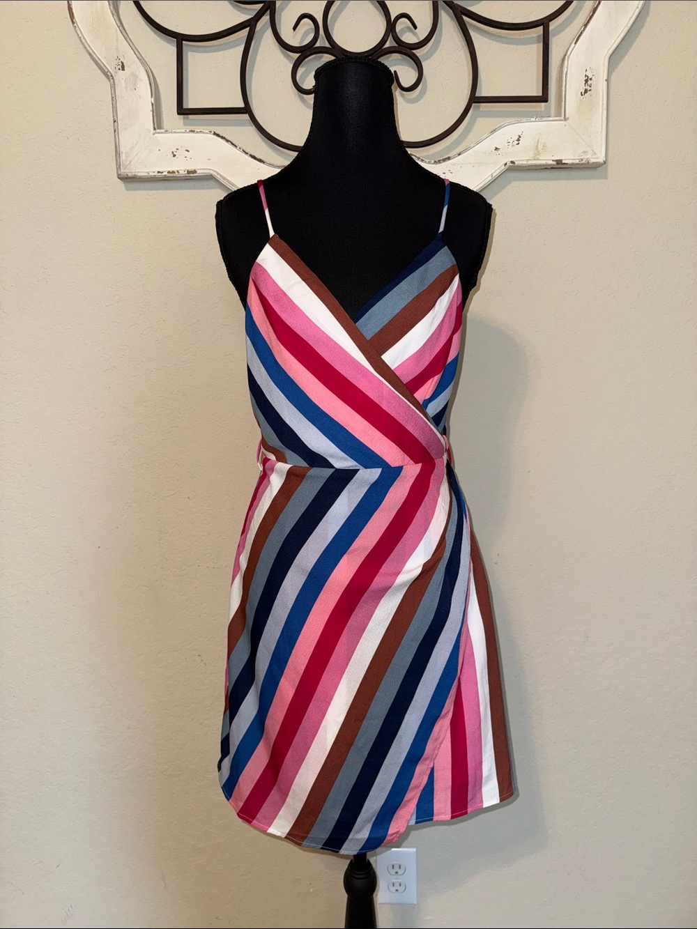 Petal Roz Diagonal Stripe Spaghetti Strap Mini Dress